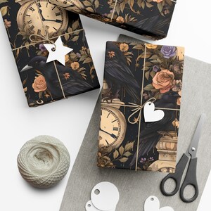 Spellbinding Gothic Ravens Gift Wrap Paper, Ephemera, Cottagecore Wrapping Paper, Witchy, Crows, Apothecary, Gothic Wedding Gift Wrap