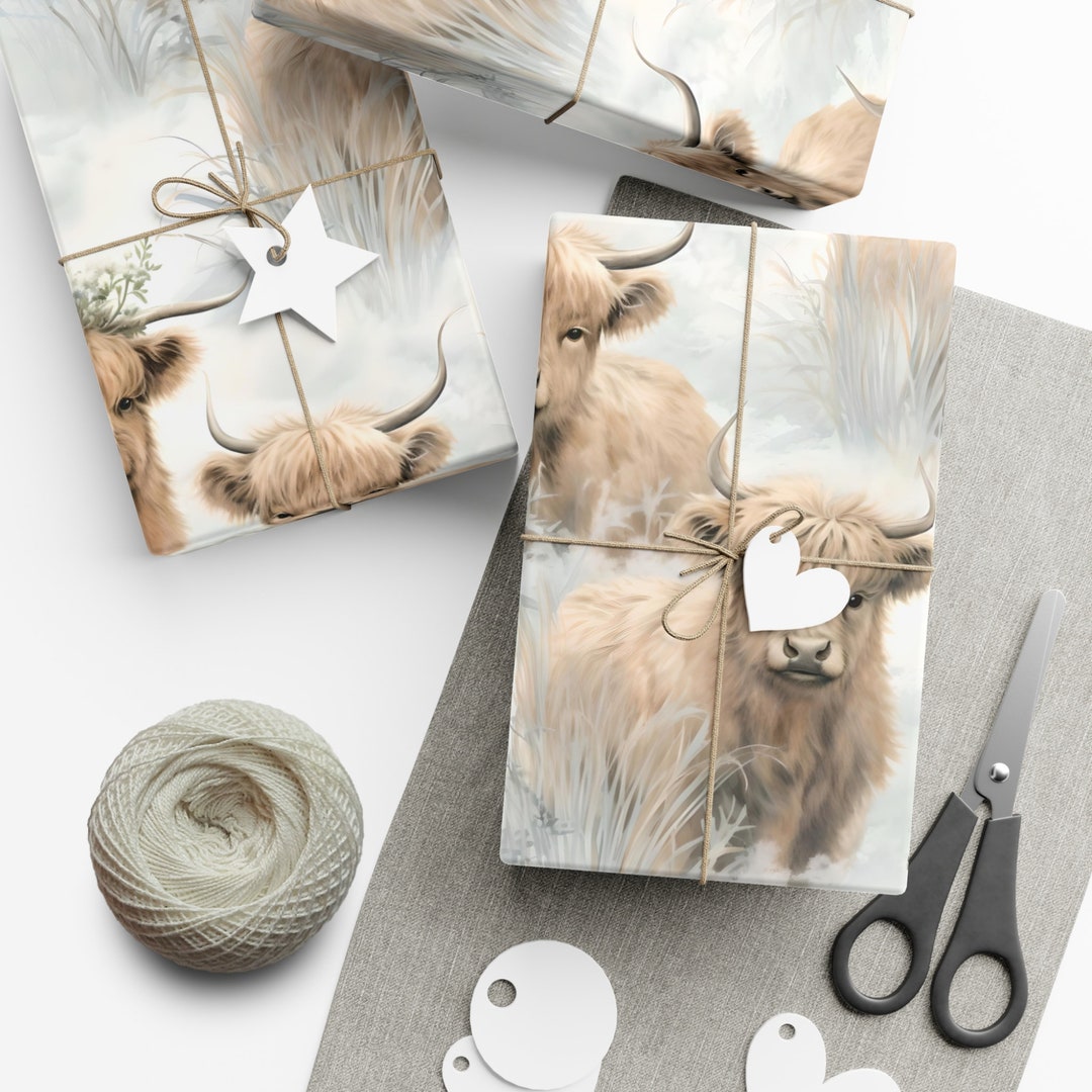Highland Cow Christmas Wrapping Paper, Farmer Gift Wrap, Mini Highland