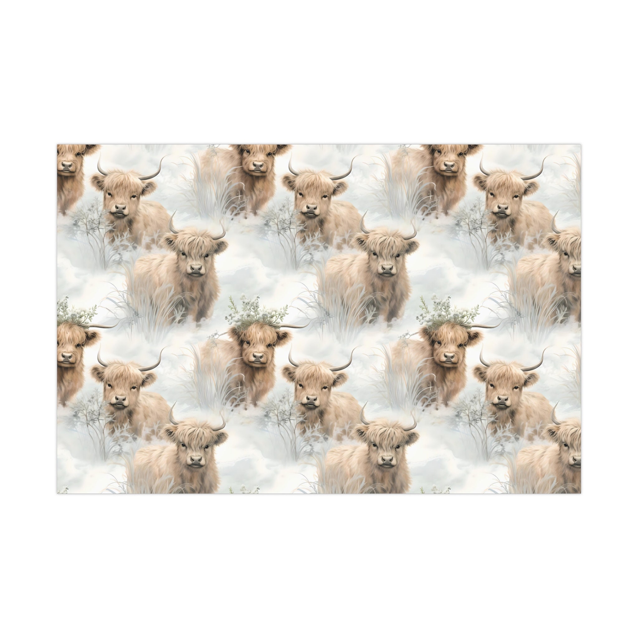 Highland Cow Christmas Wrapping Paper, Farmer Gift Wrap, Mini Highland