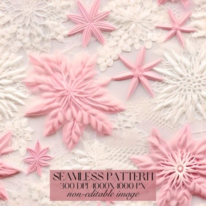 Motif flocon de neige sans couture, hiver rose et blanc, broderie de flocons de neige, fausse broderie, Noël rose sans couture, papier numérique, travaux manuels