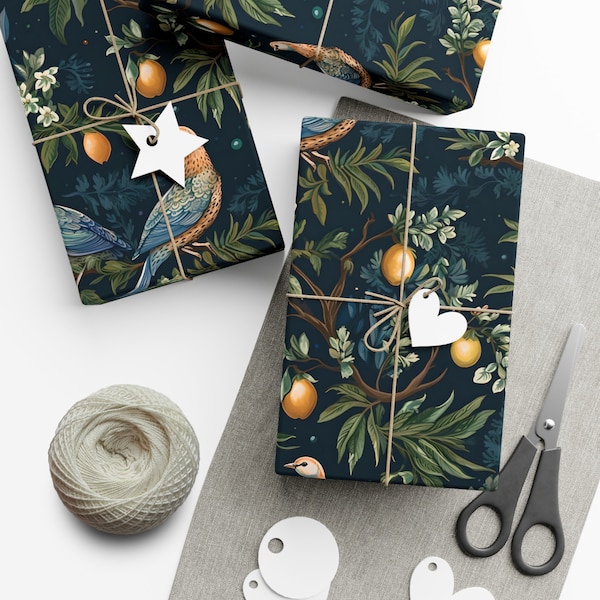 Partridge in a Pear Tree Gift Wrap Paper 12 Days of Christmas, Christmas Carol, Vintage Inspired Designer Gift Christmas Wrapping Paper