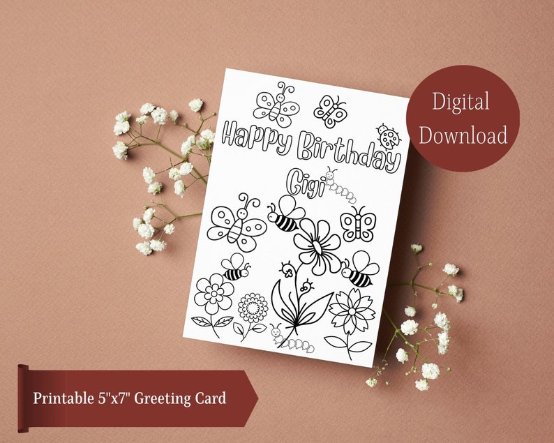 Colorable Happy Birthday Gigi Birthday Card, Gigi Greeting Card, Cow ...