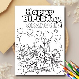 Carte d'anniversaire à colorier joyeux anniversaire grand-mère, carte de fleurs, carte d'anniversaire mandala, carte d'anniversaire personnelle à colorier, carte d'anniversaire imprimable
