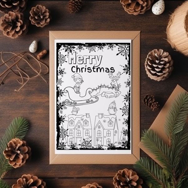 Colorable Christmas Card, Gigi Card, Mimi Card, Elf Christmas Card to Color, Printable Christmas Card, Childrens Colorable Christmas Card
