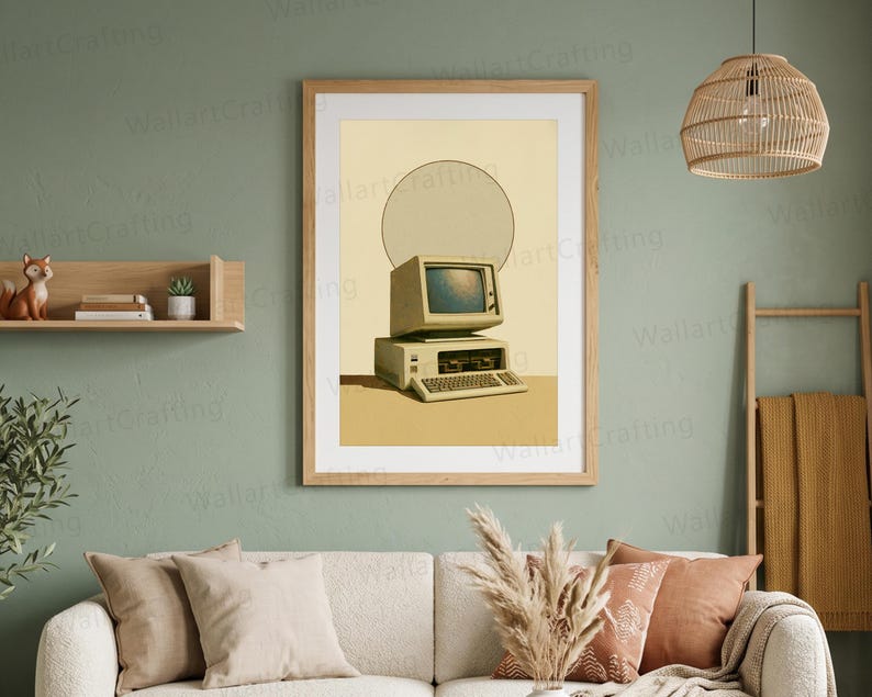 Retro Computer Wall Art Print, Vintage PC Oil Painting Print, 80s Tech ...