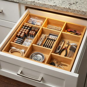Bambus Schublade Organizer mit verstellbaren Trennwänden Holz Schreibtisch Tablett Makeup Organizer