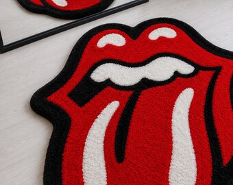 Red Lips Tufted Rug | Tongue Rug | Rock Inspired Handmade Area Rug | Statement Home Decor | Fluffy Bedroom & Music Room Carpet