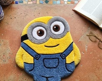 Minion Tufted Rug, Custom Hand Tufted Fluffy Carpet, Cute Yellow Minion Decor, Bedroom Aesthetic Rug, Handmade Gift for Movie Fans