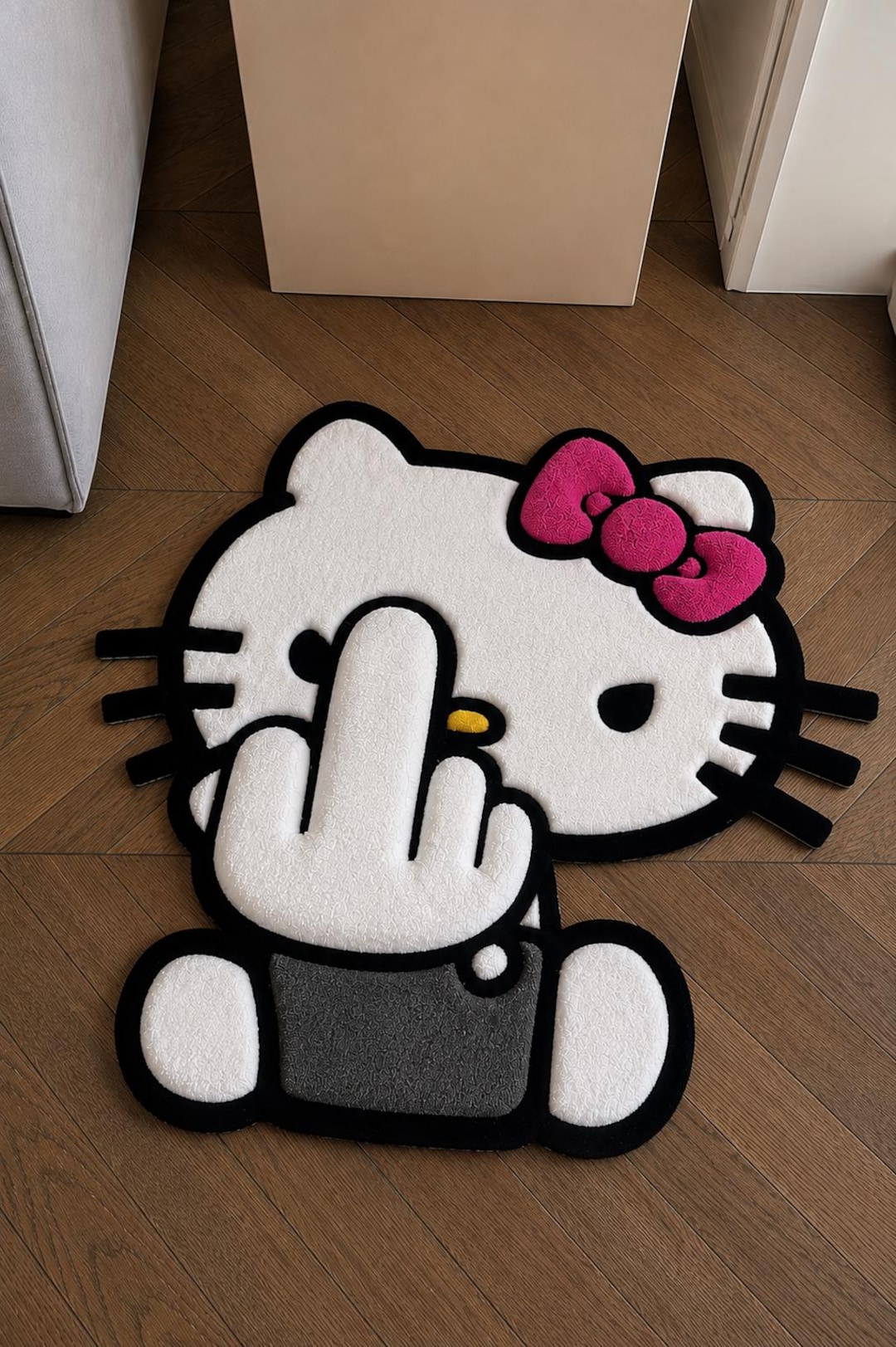 Hello Kitty Middle Finger Rug, Handmade Tufted Rug, Kawaii Room Decor ...
