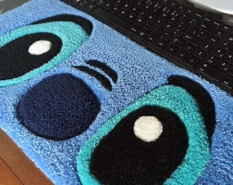 Blue Alien Tufted Desk Mat | Handmade Tufted Rug | Cute Character Keyboard Mat | Gaming Desk Decor | Handmade Room Accessory