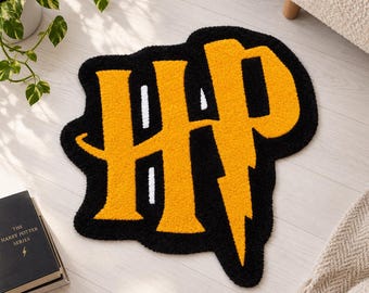 Hand Tufted Wizard Inspired Rug, Black & Golden Yellow Accent Rug, Magical Room Decor, Handmade Tufted Carpet, Fantasy Gift