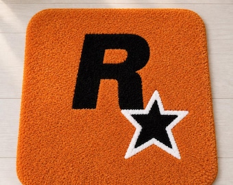 Yellow Tufted Gaming Rug, Handmade Accent Rug, Modern Room Decor, Black Star Rug, Custom Gamer Floor Mat