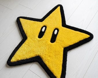 Yellow Star Rug, Cute Tufted Rug, Kawaii Room Decor, Kids Room Rug, Nursery Rug, Cartoon Star Carpet, Bedroom Floor Mat