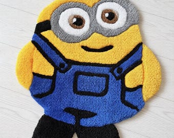 Minion Tufted Rug, Custom Hand Tufted Fluffy Carpet, Cute Yellow Minion Decor, Bedroom Aesthetic Rug, Handmade Gift for Movie Fans