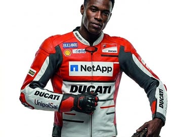 Chaqueta de cuero Ducati Racing roja y blanca / Equipamiento de protección para motociclistas / Traje de piloto para moto deportiva