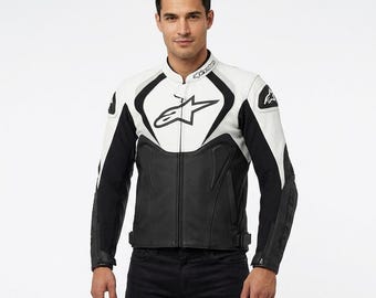 Chaqueta de moto Alpinestar de cuero, chaqueta de motociclista de carreras de piel de vaca con protecciones, equipo para motociclistas.