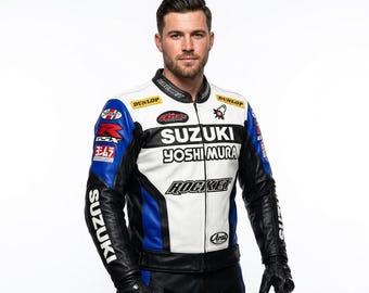 Chaqueta de cuero para moto inspirada en Suzuki / Chaqueta de piel de vaca para motociclista / Regalo protector para motociclistas