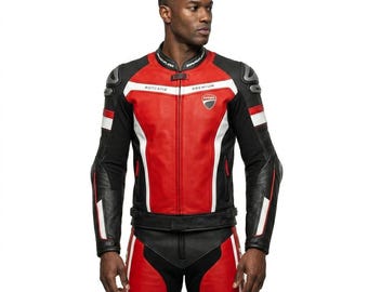 Chaqueta de cuero para moto Ducati / Abrigo de motorista de carreras / Equipo de protección para motociclistas / Regalo para él