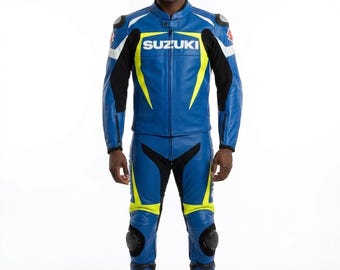 Chaqueta de cuero para motociclista Suzuki / Abrigo de piel de vaca para motociclista / Armadura protectora para carreras de motos Regalo
