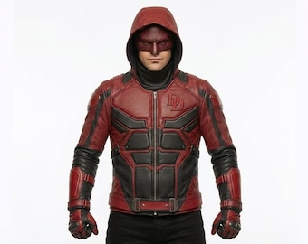 Veste en cuir à capuche Daredevil |  Manteau cosplay super-héros | Cadeau déguisement inspiré de la bande dessinée