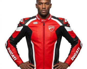 Chaqueta de moto de cuero rojo Ducati / Estilo armadura de motociclista de carreras / Equipamiento de protección para motos deportivas