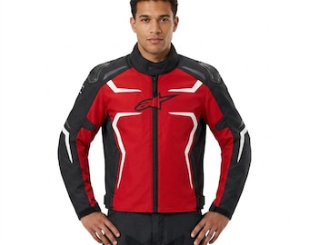 Chaqueta de moto Alpinestars Cordura para hombre / Conjunto textil rojo y negro para montar en moto / Abrigo impermeable para moto
