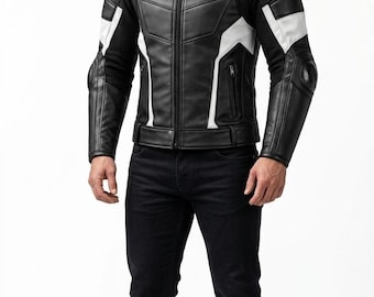 Chaqueta de motociclista de piel de cordero hecha a mano para hombre, estilo Cafe Racer, estilo urbano, regalo para él.