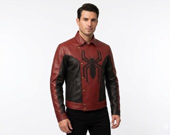 Chaqueta de cuero de Spider-Man hecha a mano / Abrigo de motociclista de superhéroe / Cosplay Comic / Regalo para fans de Marvel