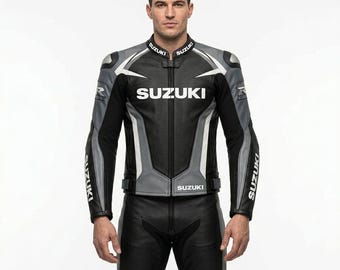 Chaqueta de cuero para moto Suzuki para hombre / Piel de vacuno para motociclistas / Regalo protector para motociclistas