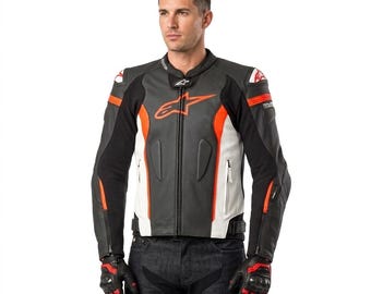 Chaqueta de cuero para moto estilo Alpinestar para hombre / Abrigo negro de motociclista de carreras / Regalo para motociclistas