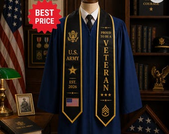 Veteran Stole, School Color Grad Sash, Class of 2026 Graduation Stole Gift