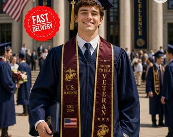 US Marines Graduation Stole, Military Veteran Sash, Patriotic Marine Corps Class Of 2026 Stole