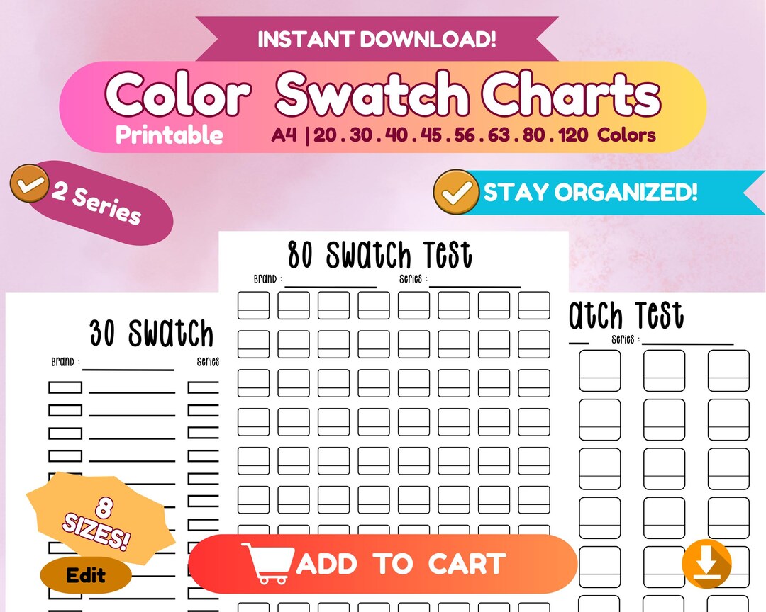 Printable Color Swatch Chart A4 | 20-120 Colors Template | Marker ...