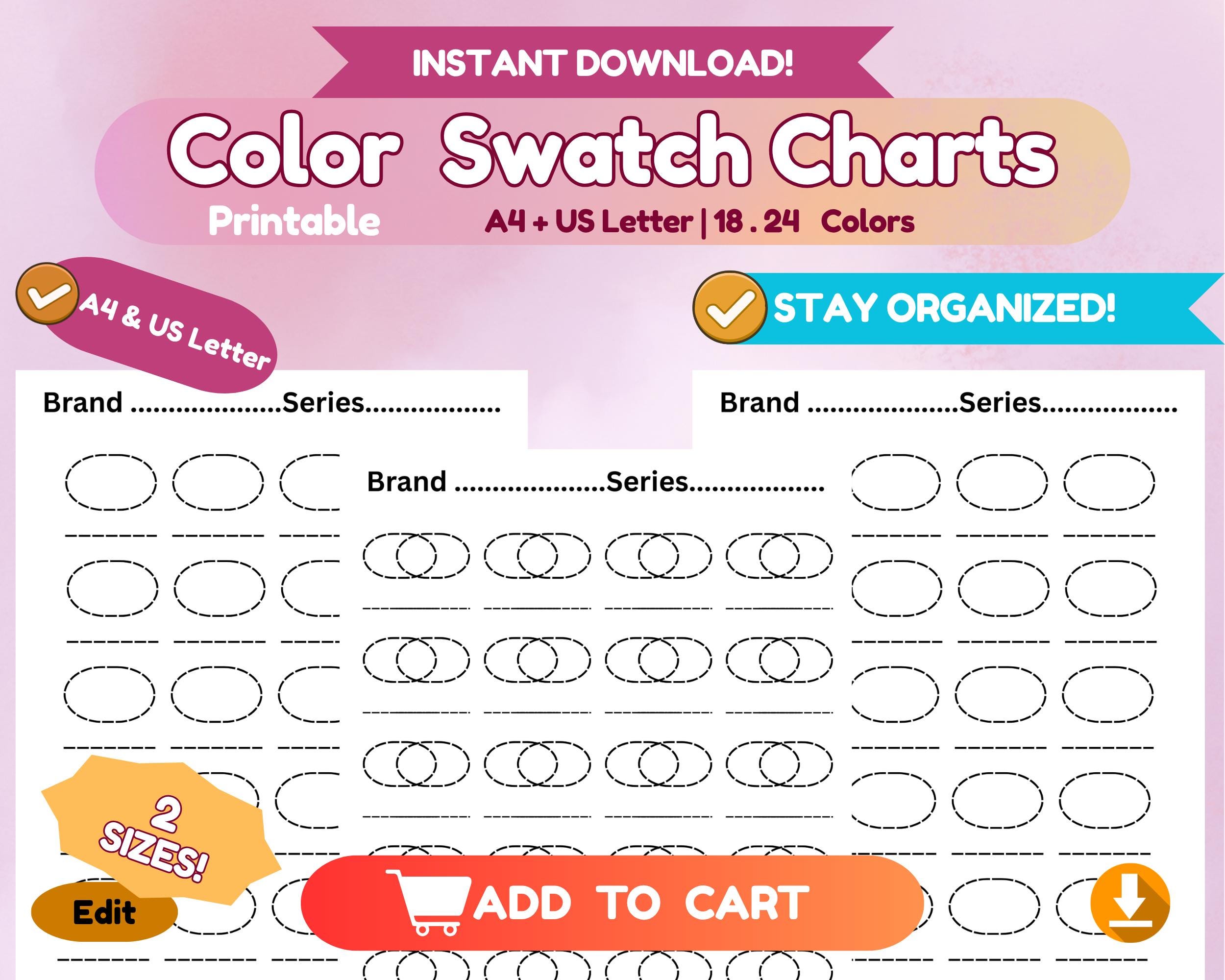 Printable Color Swatch Chart Bundle | A4 , US Letter Marker Swatches ...