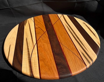 Handmade 18” Walnut Lazy Susan with Padauk Woven Inlay – Wooden Serving Tray Turntable