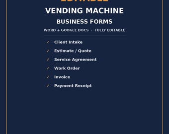 Szablon formularza biznesowego dla automatu vendingowego, edytowalny Word i Dokumenty Google, faktura, wycena umowy, przyjęcie klienta, pakiet automatu vendingowego