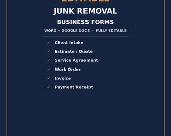 Szablon formularza biznesowego dla firmy zajmującej się usuwaniem śmieci, edytowalny Word i Dokumenty Google, faktura, umowa, wycena, przyjęcie klienta, pakiet usuwania śmieci