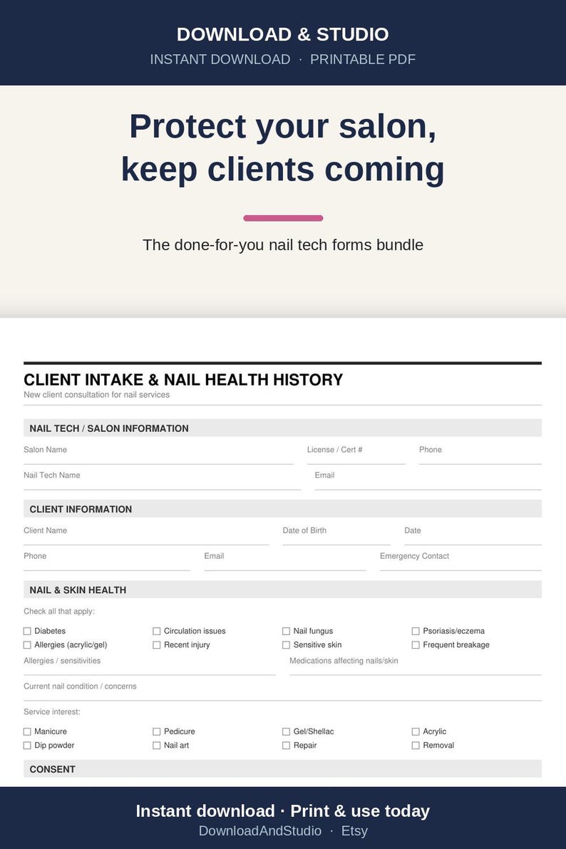 Nail Tech Forms Bundle | Client Intake, Consent, Patch Test (Printable PDF + Editable Word) image 4