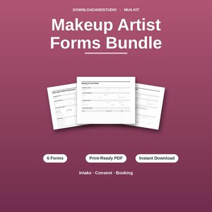 Makeup Artist Forms Bundle | Client Intake, Booking, Consent (Printable PDF + Editable Word)