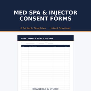 Med Spa & Injector Forms Bundle | Intake, Informed Consent, Injection Map and Aftercare | Printable PDF