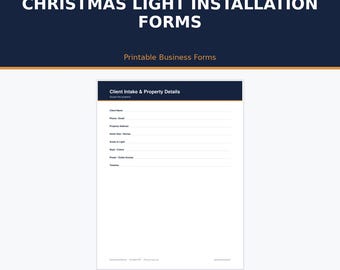 Formularze biznesowe dotyczące instalacji oświetlenia świątecznego | Oferta, umowa, lista kontrolna instalacji i faktura | Plik PDF do druku