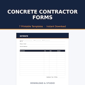 Concrete Contractor Forms Bundle | Estimate, Contract, Pour Log, Work Order & Invoice | Printable PDF + Editable Word