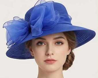 Elegant hatt med bred brätte för bröllopsgäster, klassisk formell hatt, present till henne