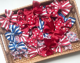 Patriotic Grosgrain Hair Bow: Classic Hand-Tied Ribbon Clip or Headband