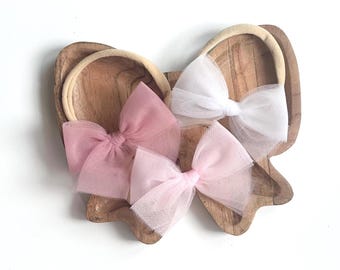 Tulle Baby Bow Headband Set: Pink, White & Dusty Rose
