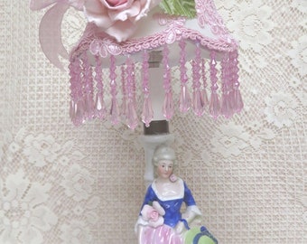 Garden Lady Lamp, Pink Lady with Hat, Pink Garden Lady
