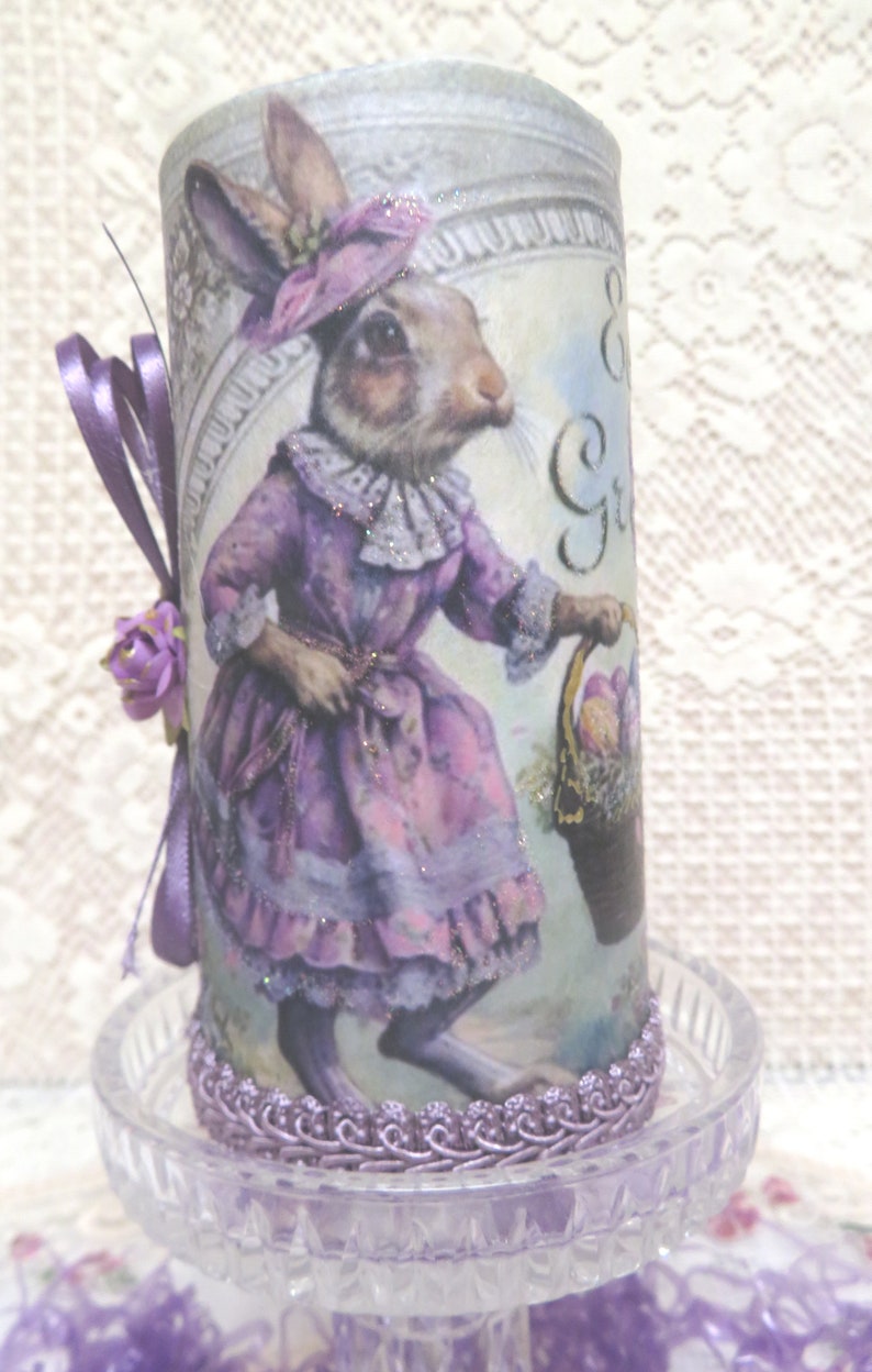 Mr&mrs.rabbit Candle, Purple Rabbit Couple Candle, Rabbits With Basket ...