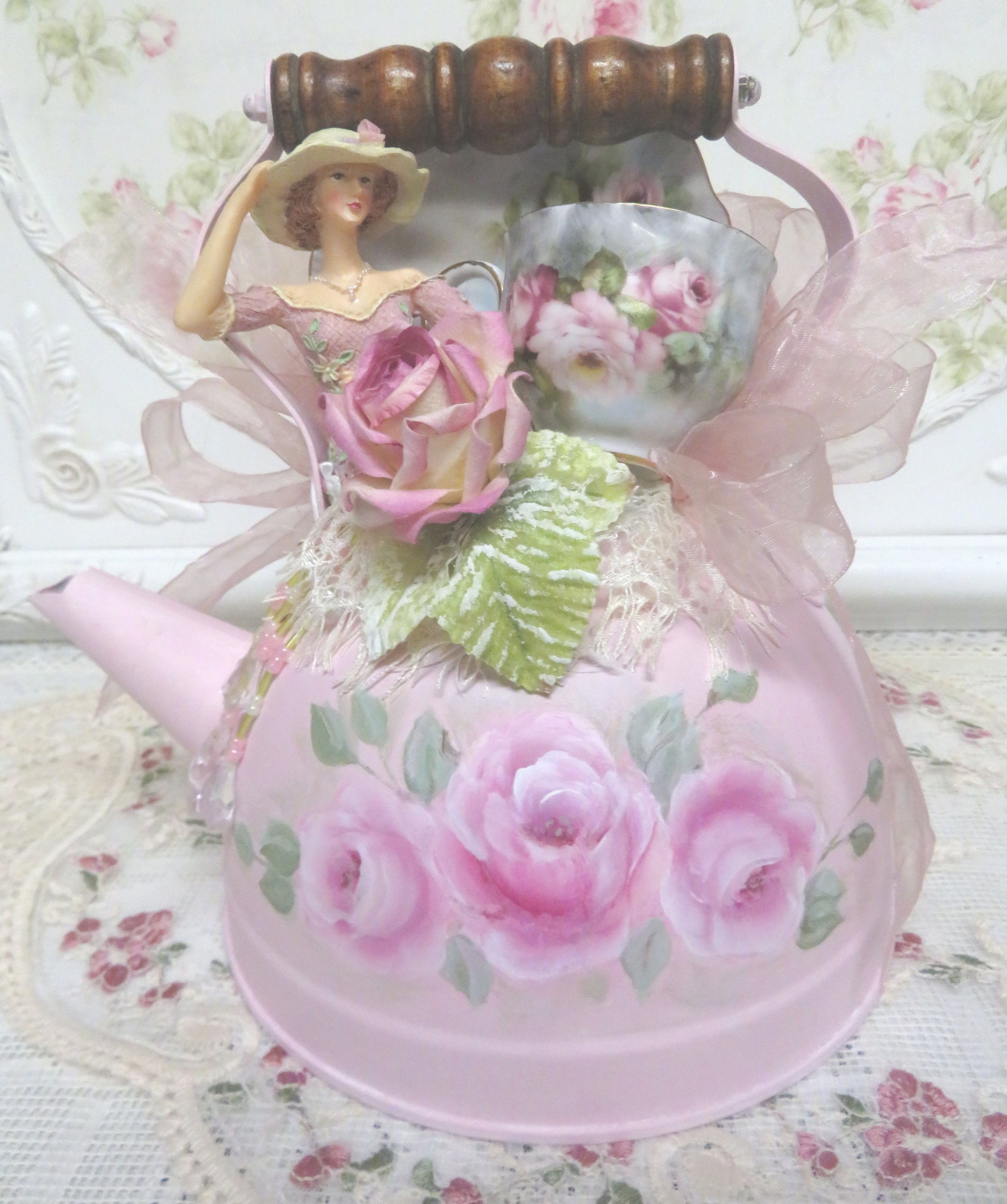 Pink Kettle Collage, Vintage Kettle, Tea Kettle Design, Rose Tea Kettle