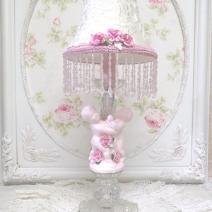 Rose Cherub Lamp, Cherub lamp, Pink Cherub Lamp, Cherub Lamp with Shade