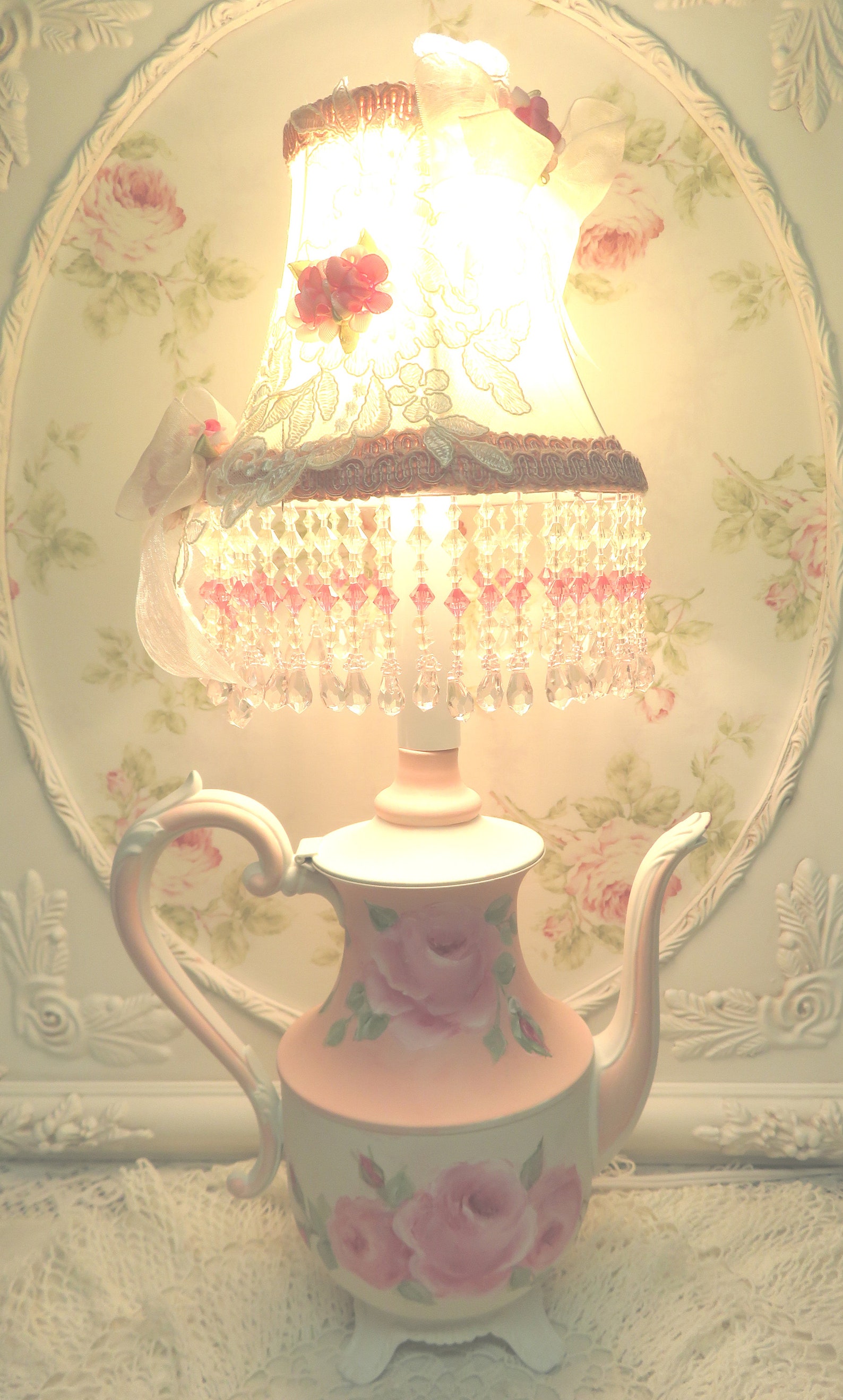 Rose Tea Pot Lamp, Tea Pot Lamp, Pink Tea Pot Lamp Etsy